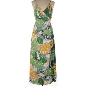 Tropical Leaf Print Maxi Dress